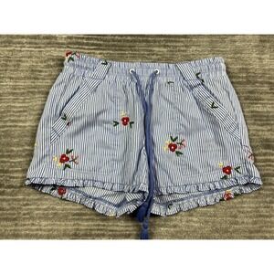 Jolt Shorts Womens Small Blue White Striped Floral Embroidered Ruffle TP46047